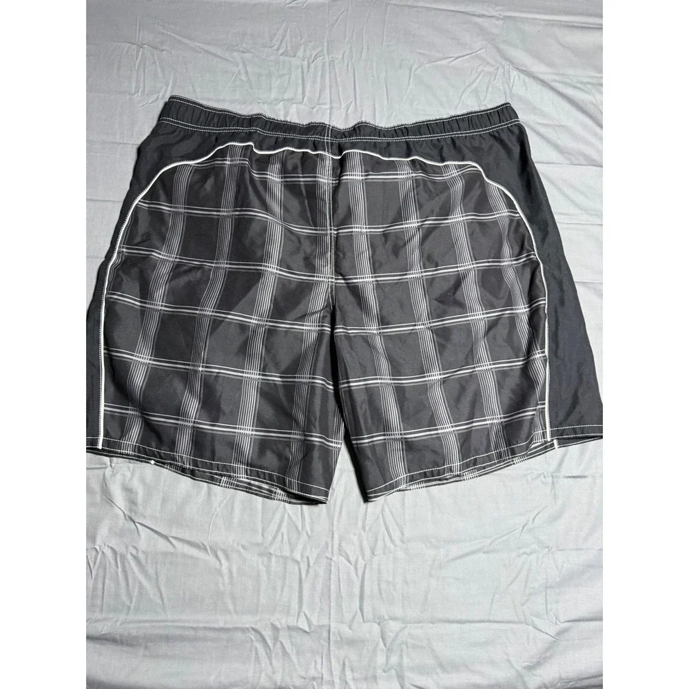 OP Board Shorts Men 3XL Black New Plaid Splice Big Swim Trunks 48-50